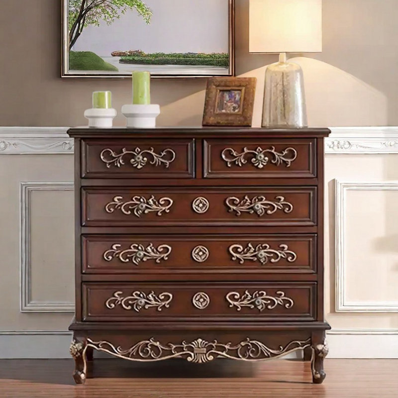 Vintage 5-Drawer Entryway Accent Chest, Walnut 