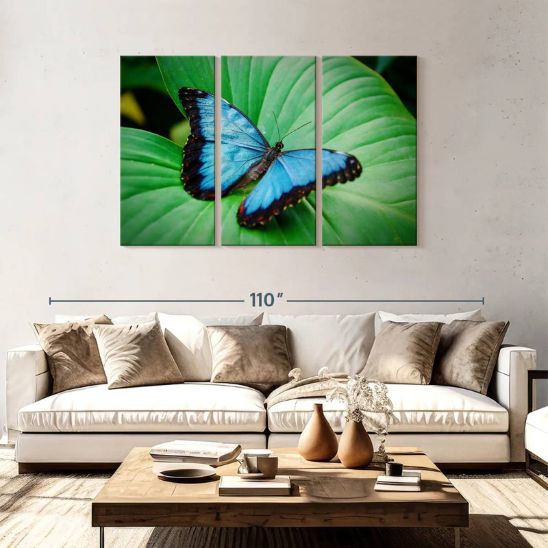 Brampt Blue Morpho On Leaf, 48" H x 74" W
