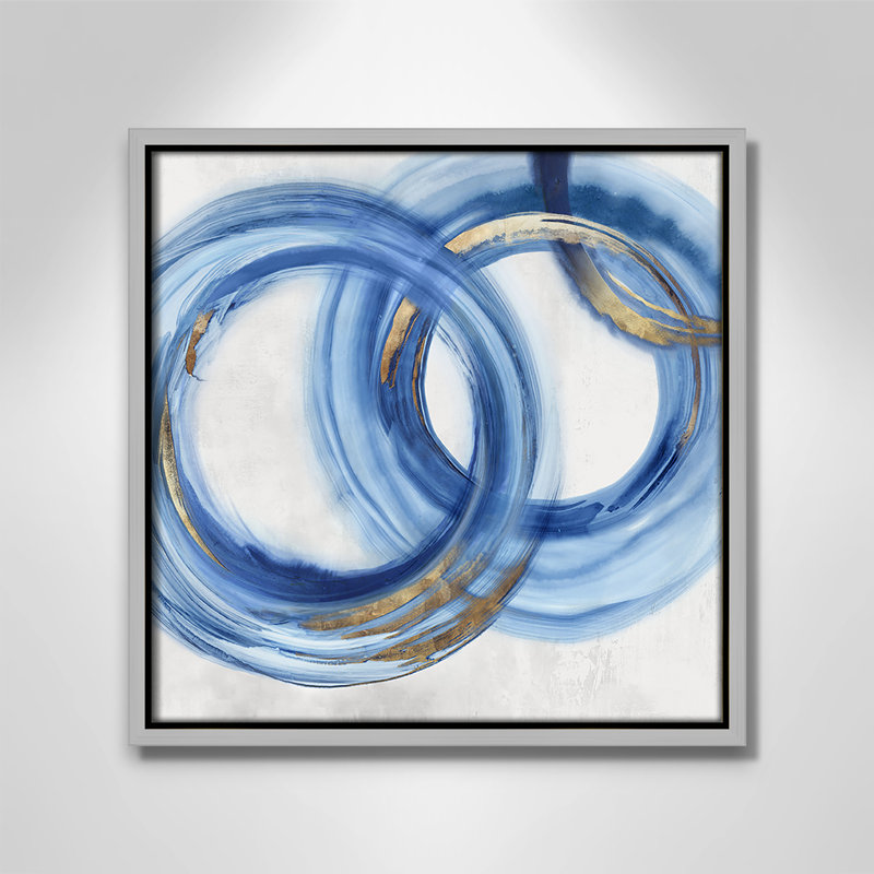 «Blue Cosmic Cascade I» par Emma Peal, Toile argentée avec cadre flottant, Pas de tapis, H 13,5 po x l 13,5 po x P 2 po