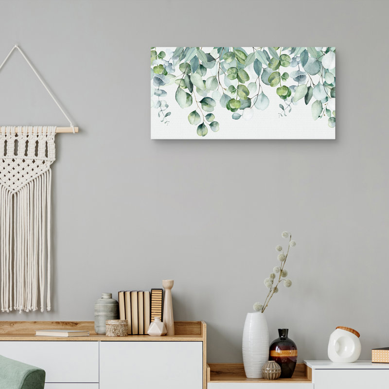 Eucalyptus Green and White Canvas Wall Art 36" x 24"