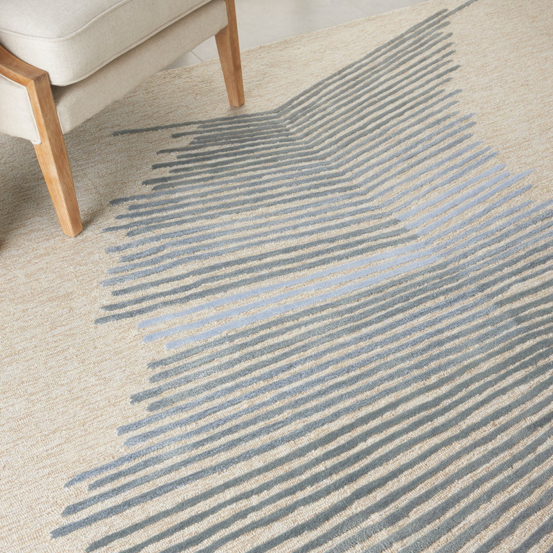 Tapis ivoire / gris touffeté à la main Lavonne, Rectangle 3 pi 9 po x 5 pi 9 po