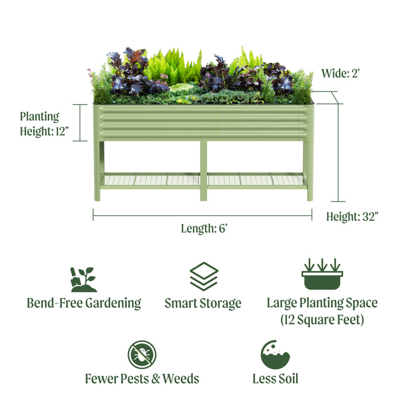 32" Tall 72" Long Metal Outdoor Elevated Planter, Modern Gray