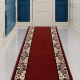 Alqi Custom Size Runner Rug Choose Your Length Flower Bordered Design Red Color