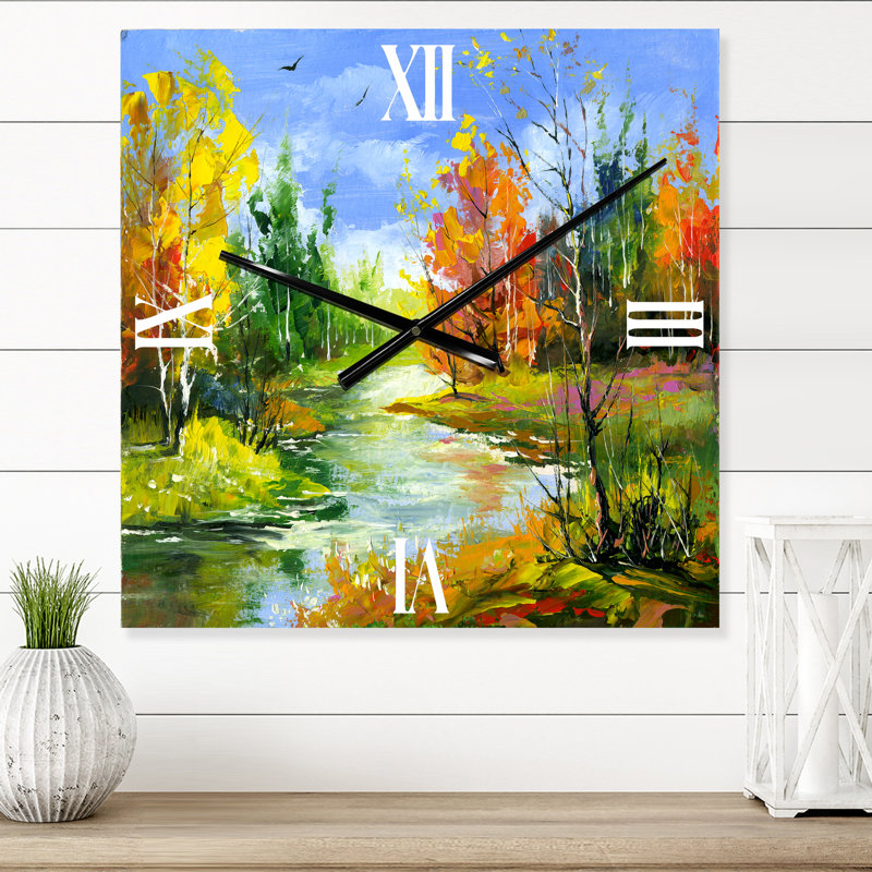 Horloge murale paysage d'automne avec la rivière Wood, Moyen