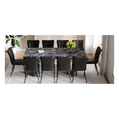 Ensemble de table et de chaises 78,7 po x 39,4 po x 29,9 po, ensemble de tables de salle à manger en MDF luxueux à motif de marbre noir, avec un plateau de 3,5 po d'épaisseur.