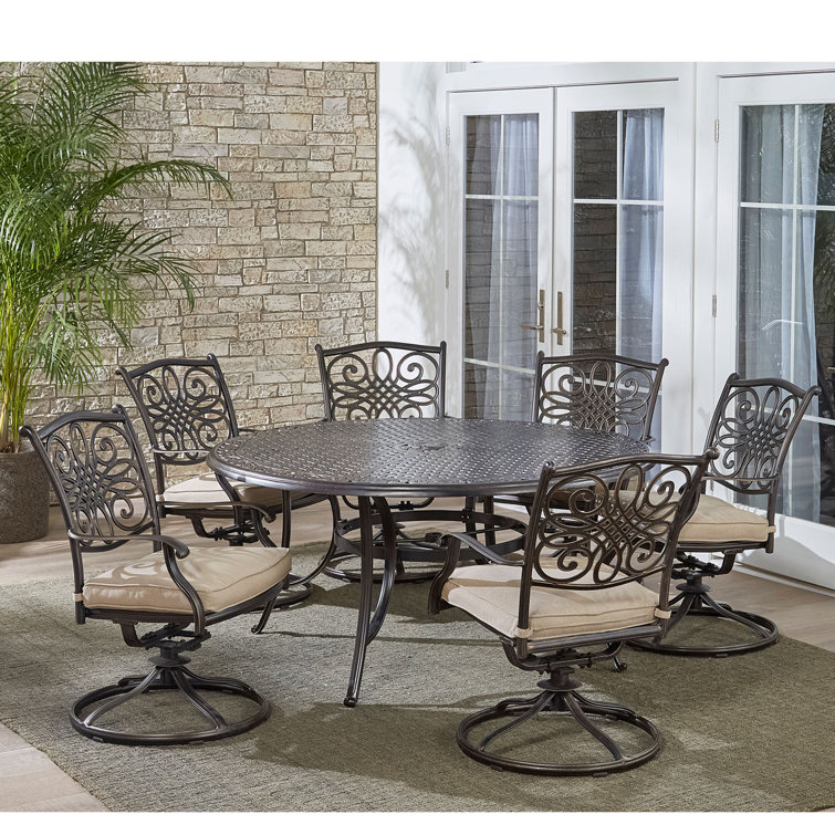 Ricard Round 6 - Person 60'' Long Aluminum Dining Set with Cushions