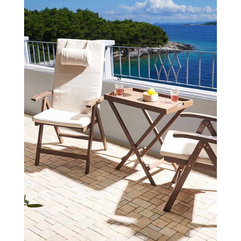 Folding Patio Dining Armchair with Cushion, Beige