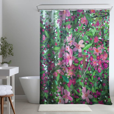 Floral – Polyester Shower Curtain, Dye Sublimation Print, 71" W × 74" L