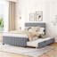 Lit plateforme double en velours avec lit gigogne double, gris