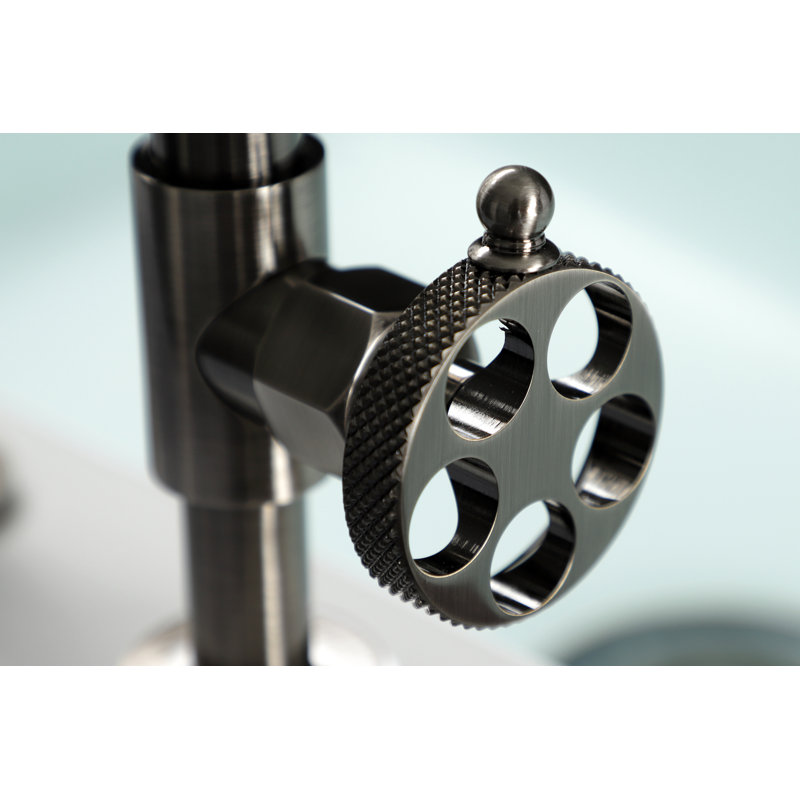 Kingston Brass Webb Two-Handle 4-Hole Deck Mount Bridge Kitchen Faucet with Knurled Handle and Side Sprayer, Black Stainless