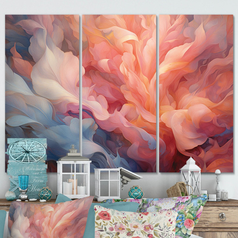 «Peach Blue Rose Reverie I», 3 impressions sur toile tendue, H 40 po x l 60 po x P 1 po