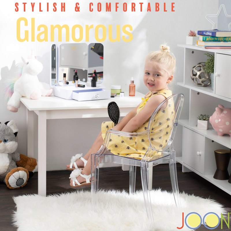 JOON 2 Pack Kids Ghost Chairs With Armrest, Transparent Clear, 25X13x14.5 Inches, Clear