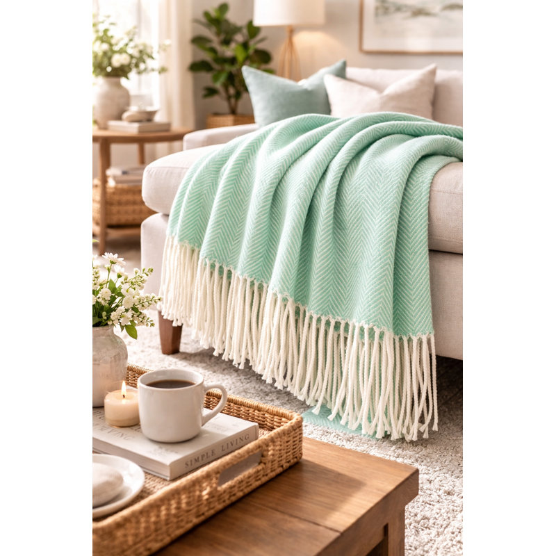 Jeté à franges Aqua, Turquoise