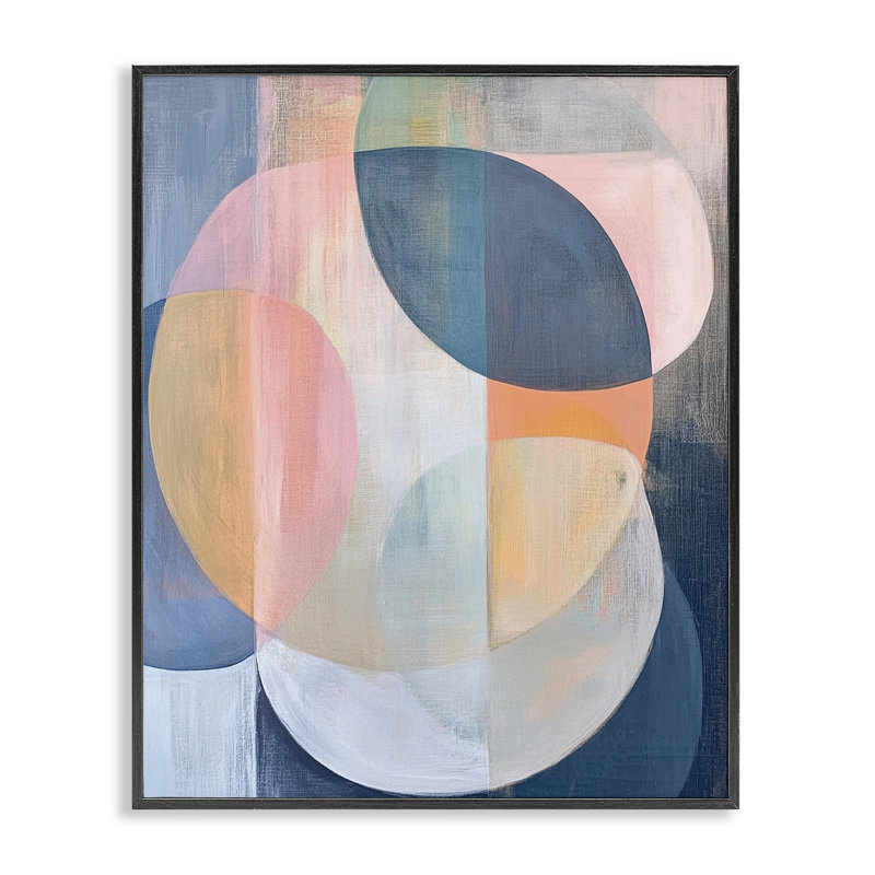 Estampe numérique pastel à motif géométrique rond, design par Ramona Murdock, H 14 po x l 11 po, Giclée encadrée noir minuit
