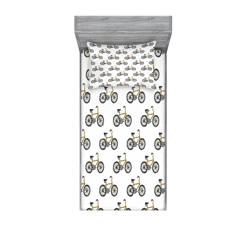 Twin XL White and Yellow Bicycle Microfiber Sheet Set