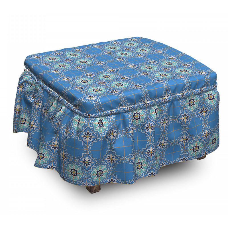 Ensemble de housse pour repose-pieds à coussins carrés 2 pièces marocain