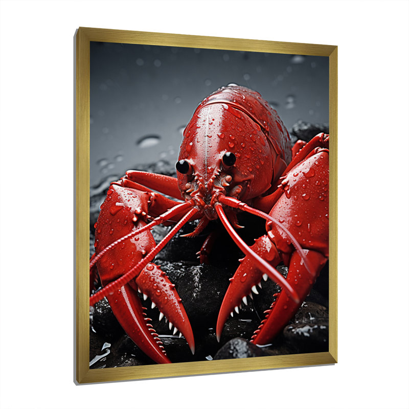 Laurelyn Crayfish Elusive Crayfish sur toile, H 32 po x l 24 po x P 1 po, Encadrement doré