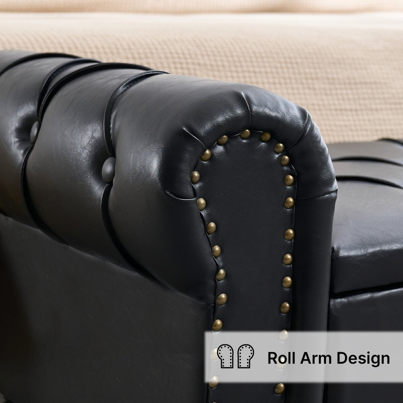 Banc de rangement rembourré en similicuir, Noir