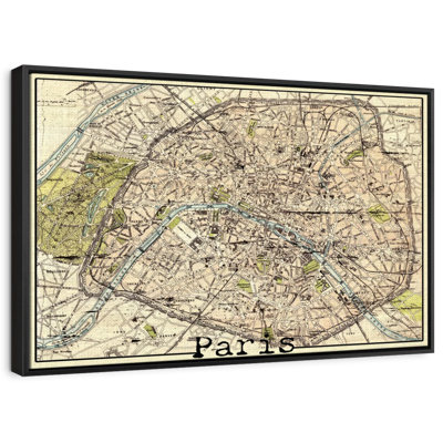 Vintage Paris City Map Canvas Print