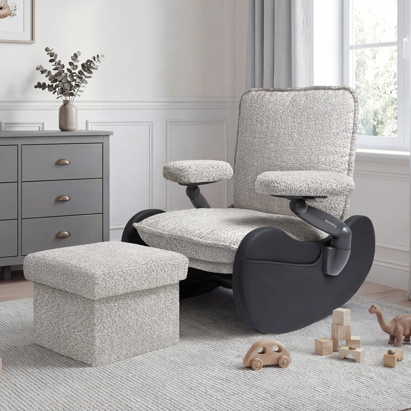Nursery Rocking Chair Glider with Ottoman for Breastfeeding, Black, Black/Gray