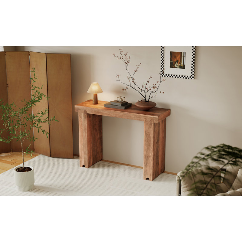 Console, table de hall d'entrée en bois de manguier de ferme, table de canapé épaissie de 45 pouces, console minimaliste étroite pour salon de couloir d'entrée, miel, table