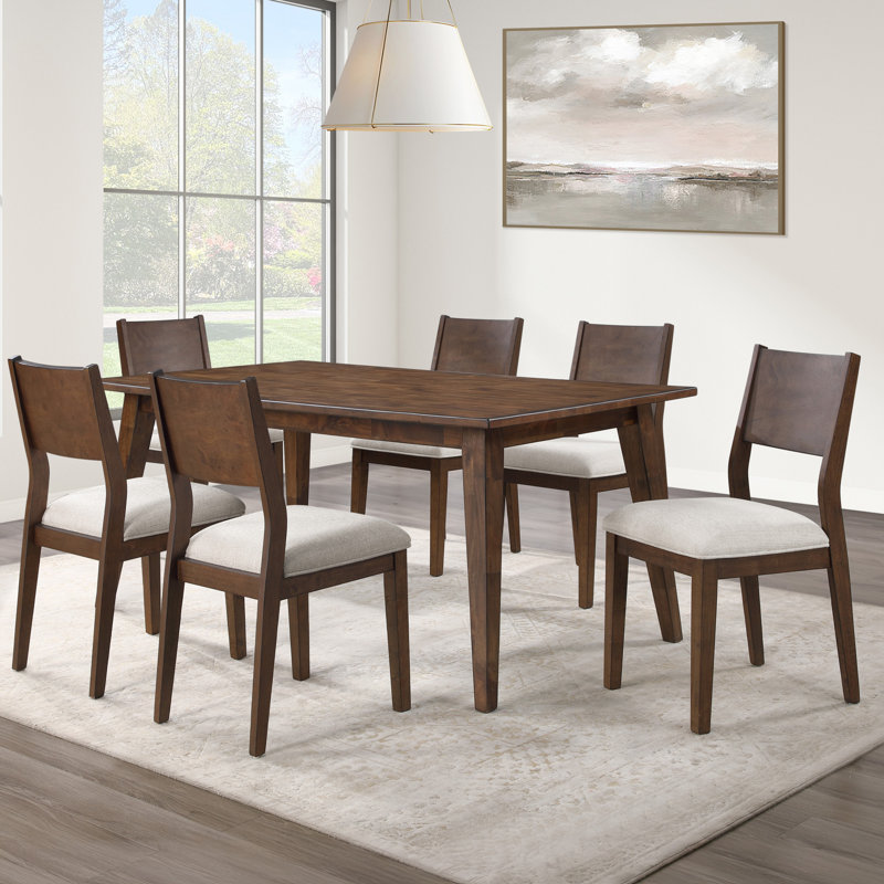 Ensemble de salle à manger en bois massif 72 "Tariel, 7 pièces : table, 6 chaises