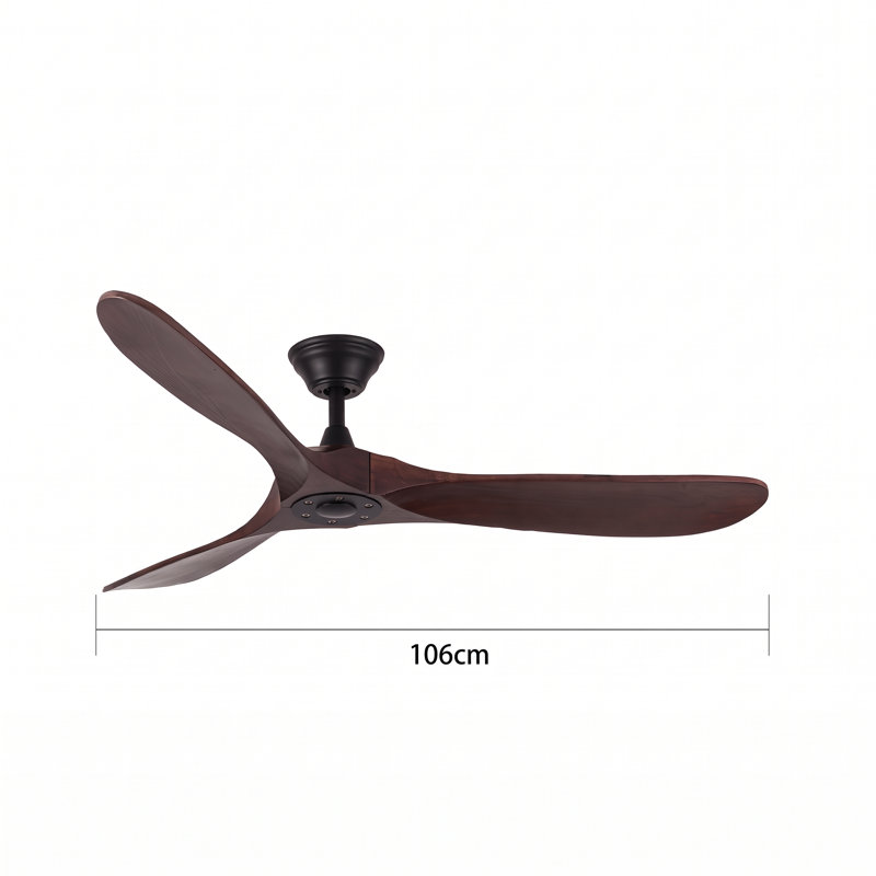 Solid Wood Ceiling Fan with  Remote, Brown, 106cm