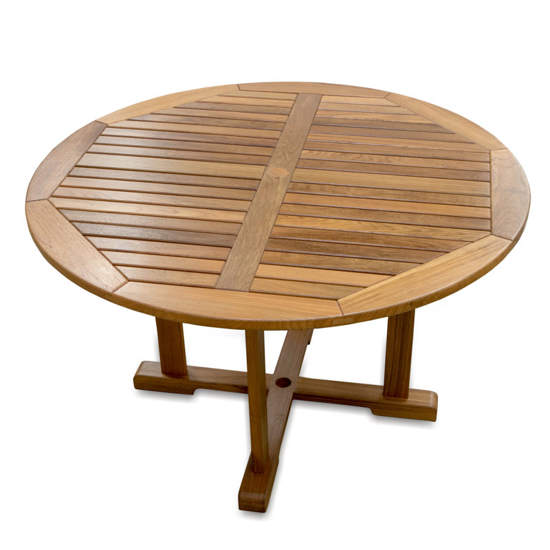 Bayside Round Teak Outdoor Dining Table With Umbrella Hole , 48'' in. W 48'' in. D