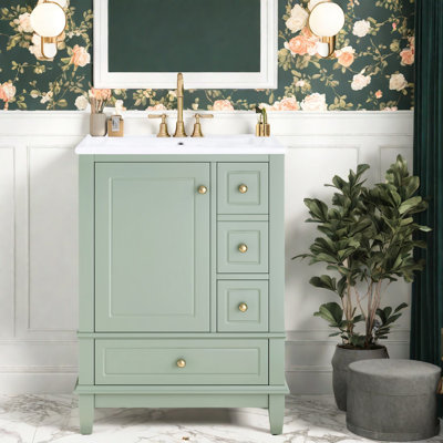 Meuble-lavabo compact et moderne avec lavabo, bois vert, pour les petites salles de bain