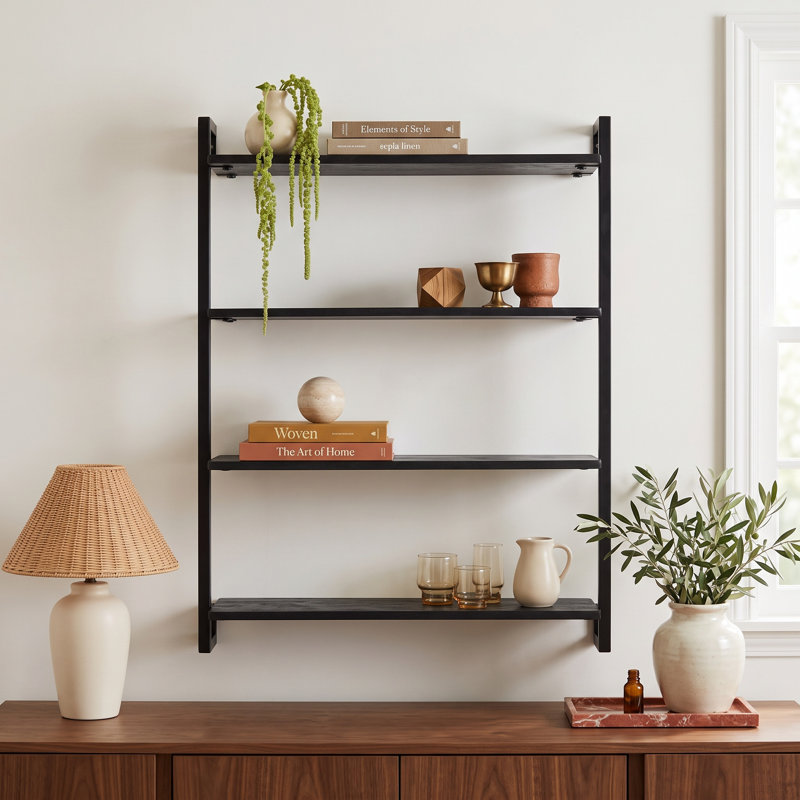 Phantom Solid Wood and Metal Floating Shelf, Black