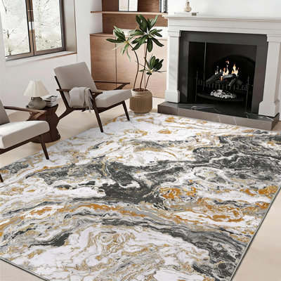 Tapis gris 180 x 270 cm, tapis décoratif abstrait effet marbre, tapis doux et luxueux pour les zones de passage fréquent, tapis lavable pour salon, tapis antidérapant pour la cuisine et la décoration intérieure.