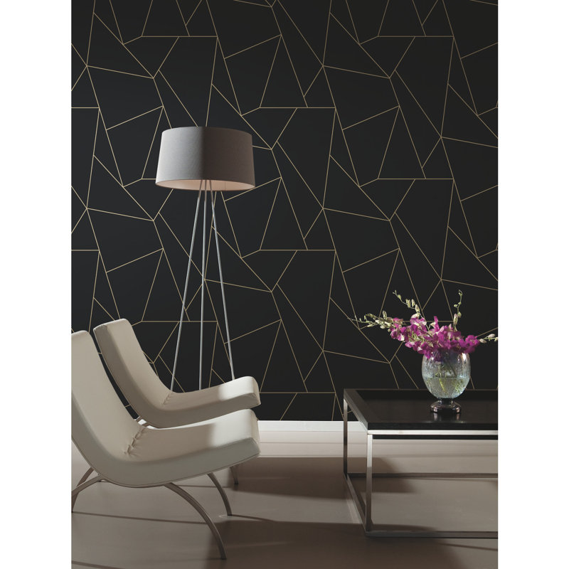 Nazca Geometric Metallic Wallpaper Roll, Black/Gold