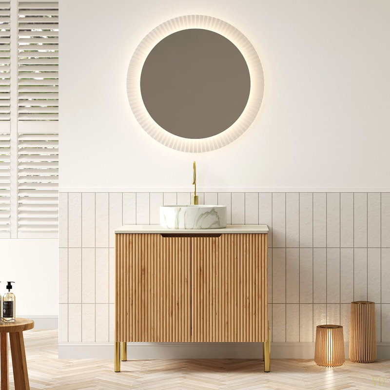 Meuble-lavabo de salle de bain 30 po avec lavabo, armoire de rangement autoportante en contreplaqué avec 2 portes, lavabo avec motif en pierre et comptoir en pierre Sinte à motif travertin Roma