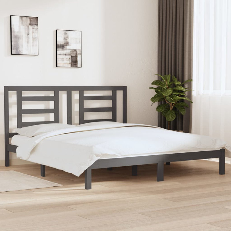 Bed Frame Solid Wood, Grey, 200 x 200 cm