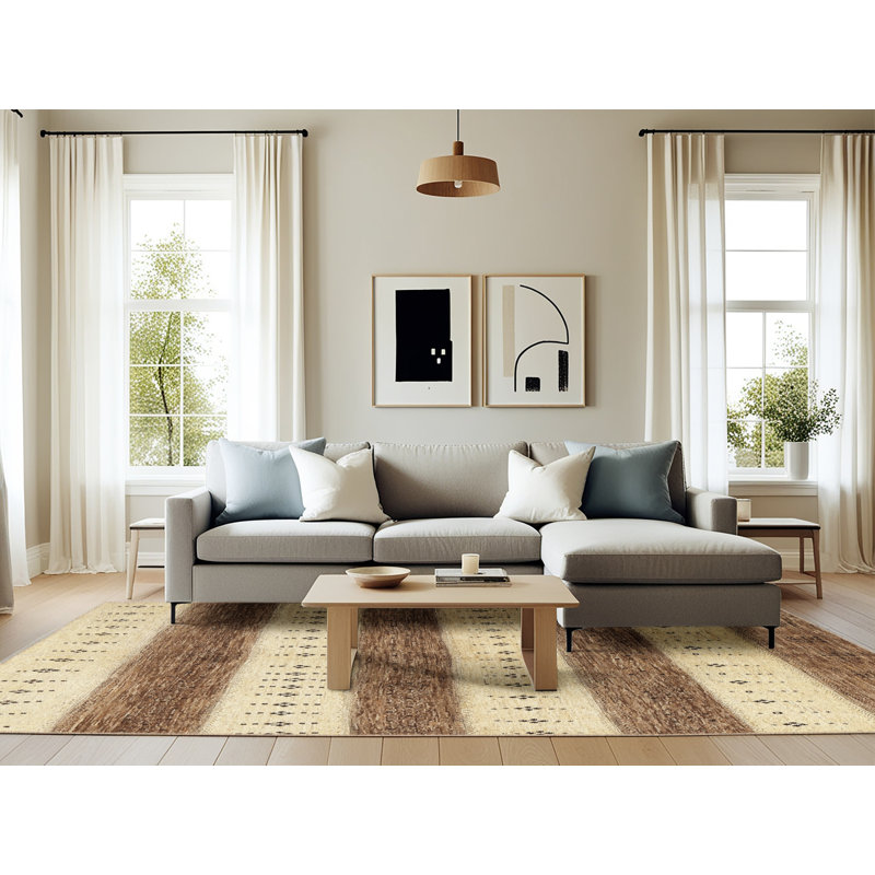 Tapis beige/brun contemporain Philllip, Rectangle 6 pi x 9 pi
