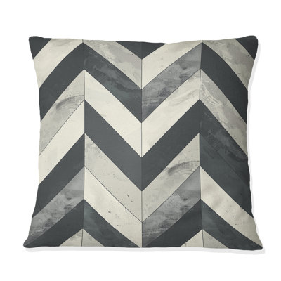 White Herringbone Print I - Midcentury Throw Pillow