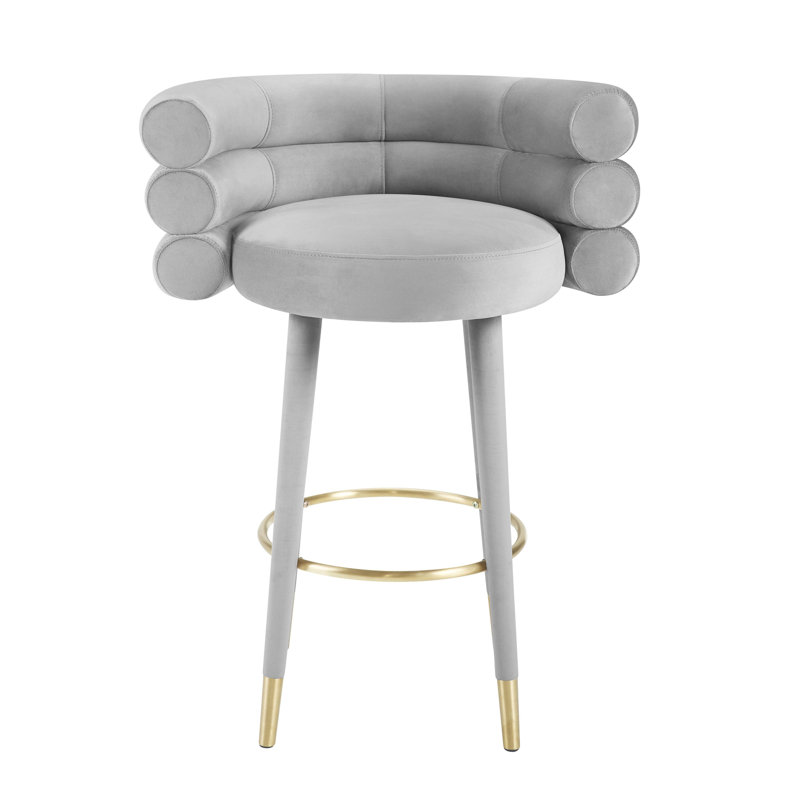 Tabouret de bar et de comptoir Hellertown, Velours gris clair, Tabouret de bar (siège d'une hauteur de 30,3 po)