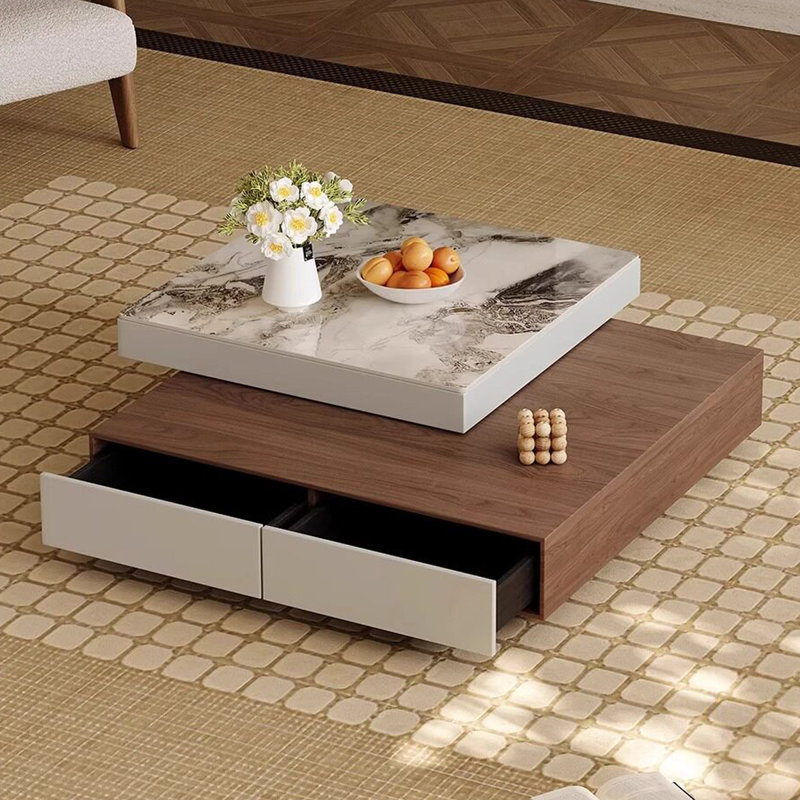 Walnut & Marble Veneer Square Coffee Table