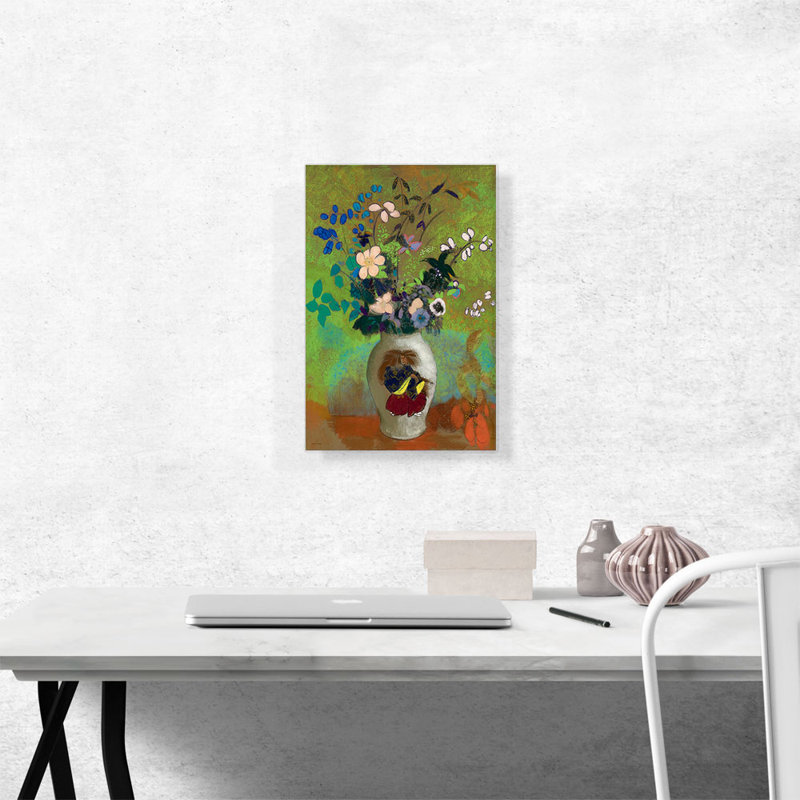 «Vase with Japanese Warrior 1905» par Odilon Redon, reproduction d'art sur toile tendue, H 18 po x l 12 po x P 0,75 po