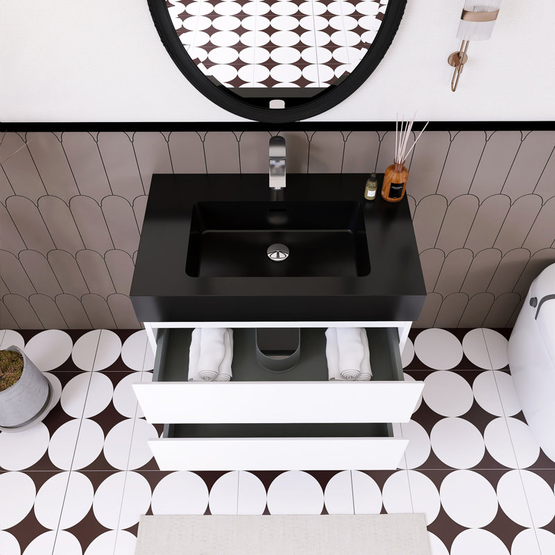 Ensemble de meuble-lavabo simple 29,9 po avec plateau Sigolf, Noir, Blanc