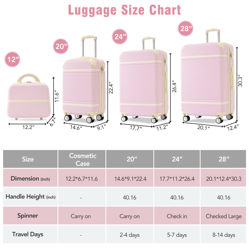 Ensemble de 4 valises rigides avec valise TSA Hardshell 4 pièces 20 "+ 24" + 28 "
