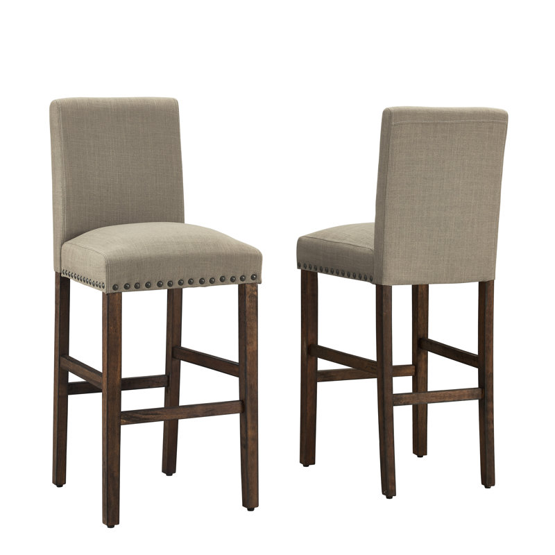 Upholstered Counter Stool with Solid Wood Frame, Taupe, Bar Stool (30" Seat Height)
