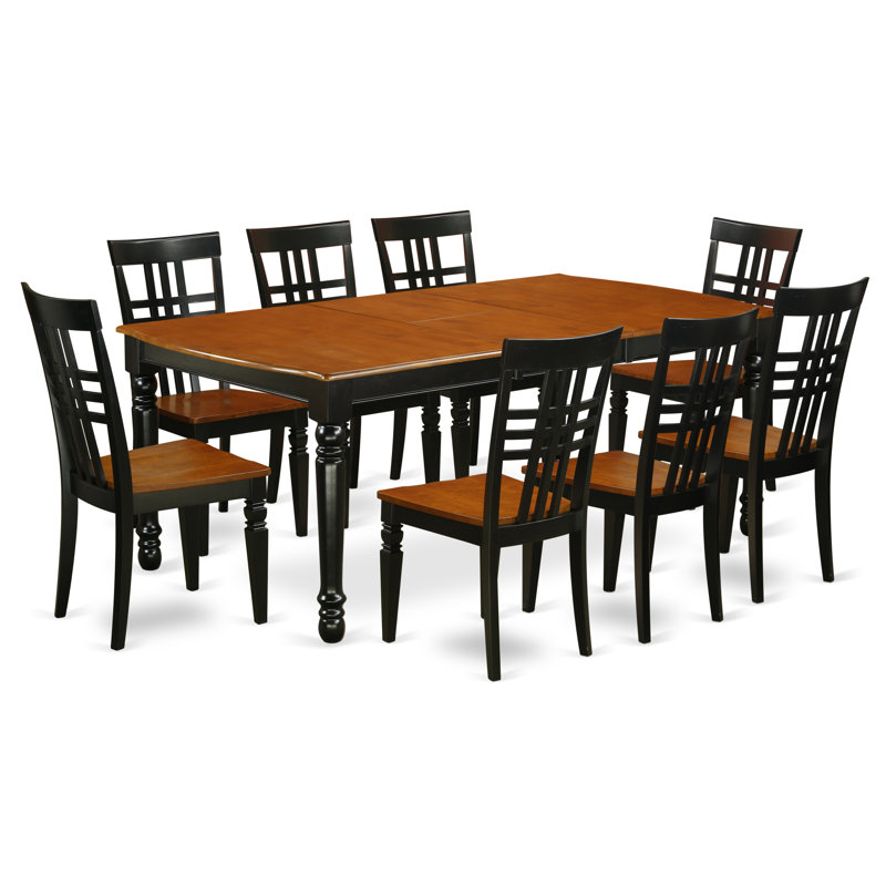 Ensemble de table rectangulaire 9 pièces et 8 chaises de salle à manger - couleur noir et cerise, Cerisier/Noir