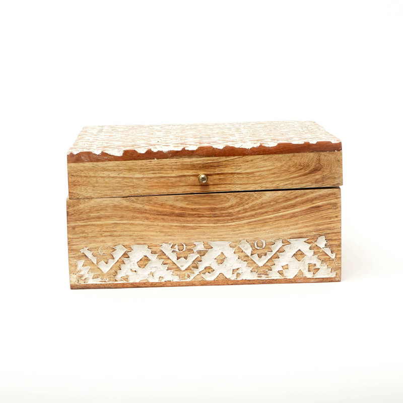 Boîte décorative | Boîte de rangement en bois sculpté à la main | 10 x 10 x 3,5 po, H 3,5 po x l 10 po x P 10 po