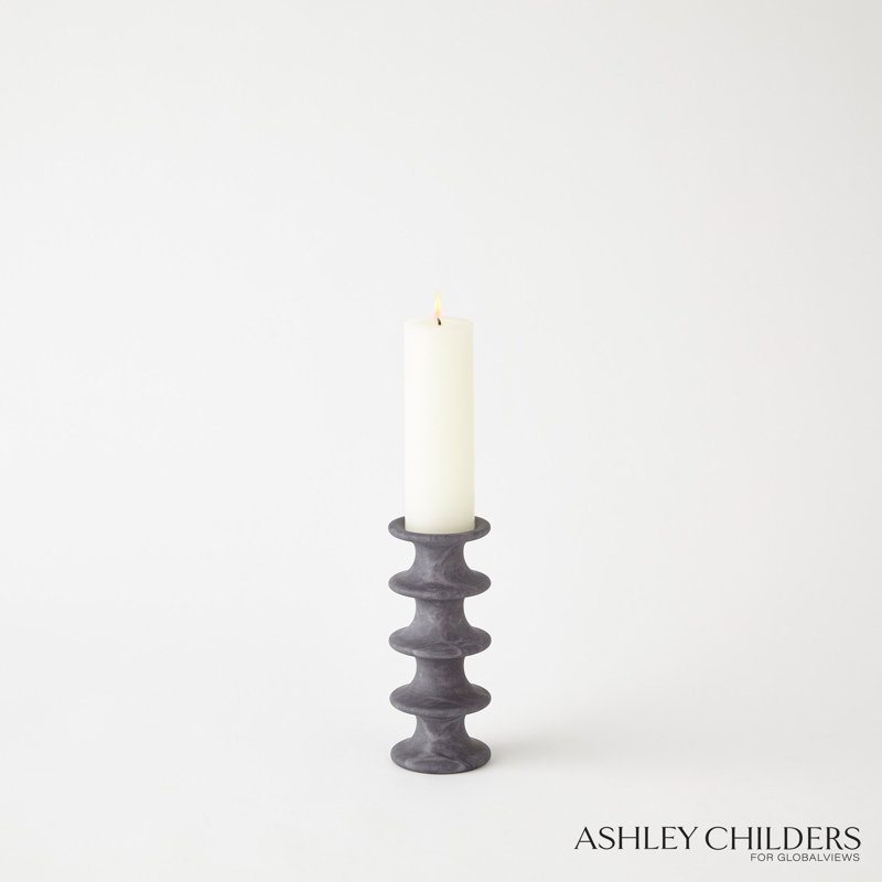 Ridge Alabaster Candlestick-Lg, 7.25" H x 3" W x 3" D, Black