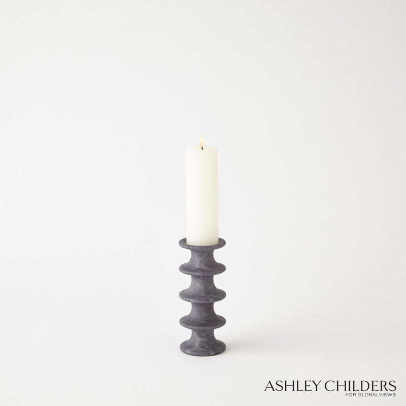 Ridge Alabaster Candlestick-Lg, Black, 7.25" H x 3" W x 3" D