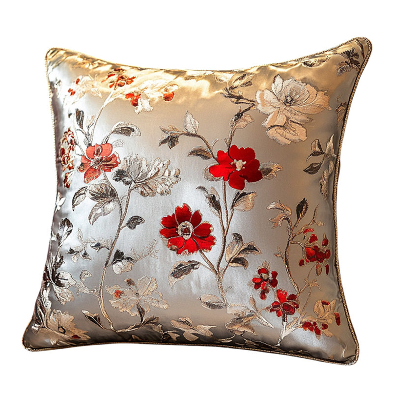 Coussin brodé à motif floral