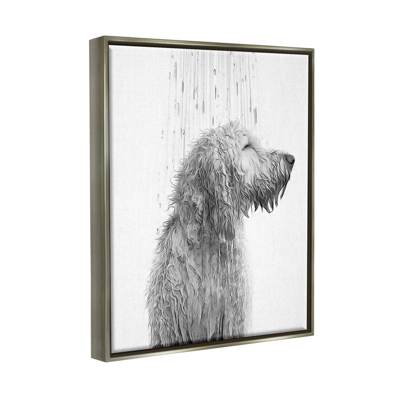 «Dog Bathroom Splash» par Annalisa Latella, reproduction sur toile, H 20 po x l 16 po x P 1,7 po, Cadre flottant gris lustré