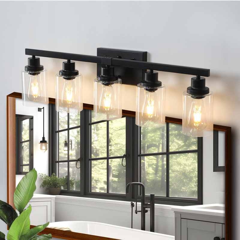 Applique murale en verre et fer noir à 5 lampes, à intensité variable, Matte Black, 5