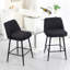 Tabourets de comptoir de 2 tabourets en métal revêtus de lin noir d'une hauteur de 25,6 po pour un coin cuisine moderne-2044709432